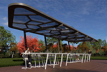 公園單臂廊架玻璃雨棚景區(qū)鋼構單邊廊架效果圖